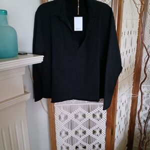 Quince Black V-Neck Cozy Shirt